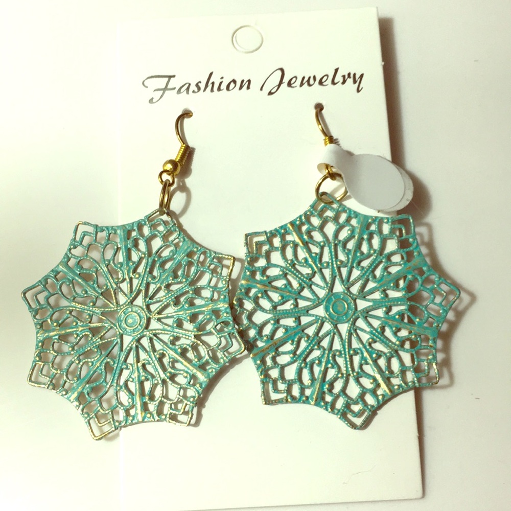 Gorgeous teal and green spider web earrings